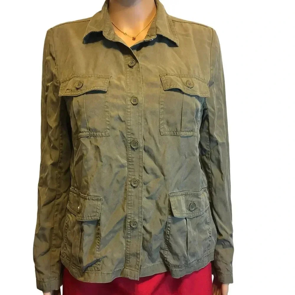 7th Avenue Light Military style Khaki jacket women Size S Pockets